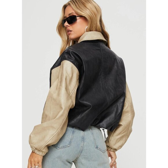 LIONESS Nirvana Bomber in Camel XX-Small New Womens Vegan Faux Leather Jacket - Picture 14 of 17